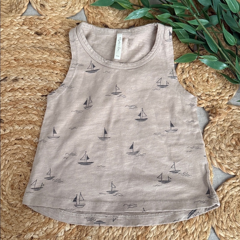Rylee + cru Sailboat basic tank top. Unisex. Size 3-6 mo